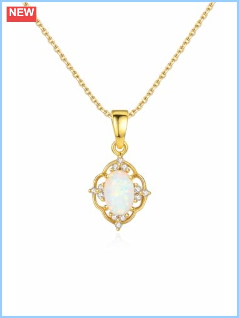 Opal Pendant Necklace 18K Gold Plated 925 Silver Oval Minimalist Gift